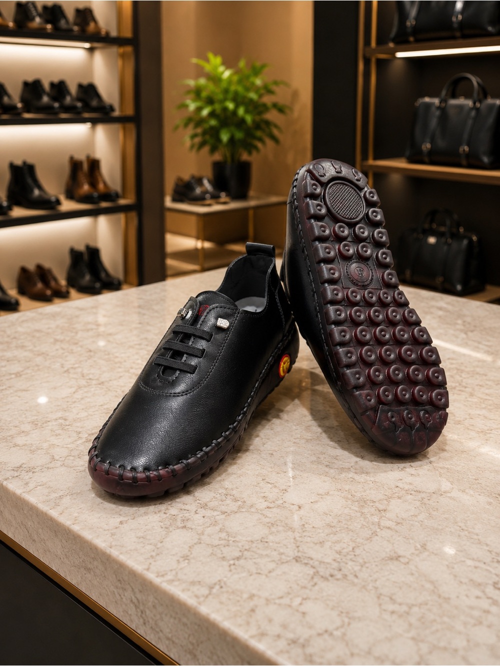 PU Leather Round Toe Slip-Ons BLACK SET